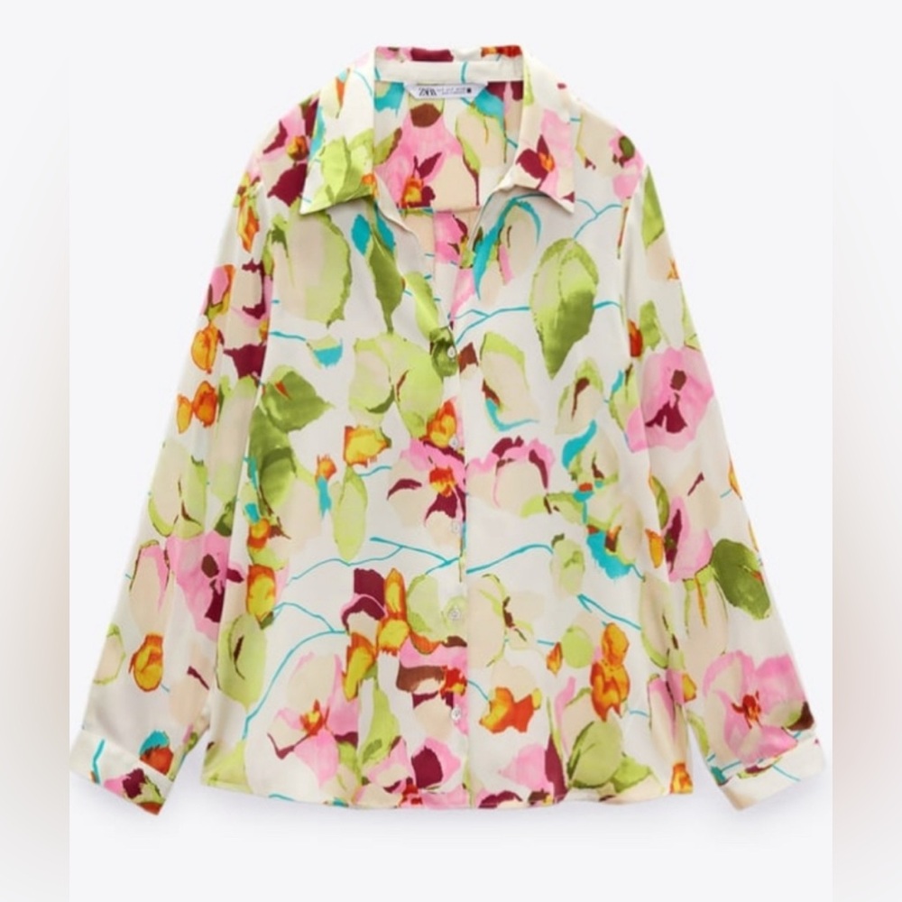 Zara floral satin effect blouse - XL
